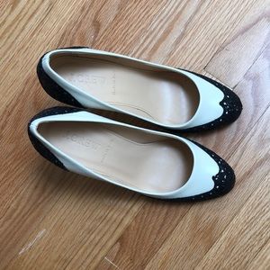 Sequin leather black and white Oxford style J Crew heels. Shoes sz 6.5
